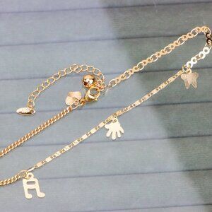 "Rose Gold Plated Anklet with Charms and Dual Textured Chain Design, XPAL1183